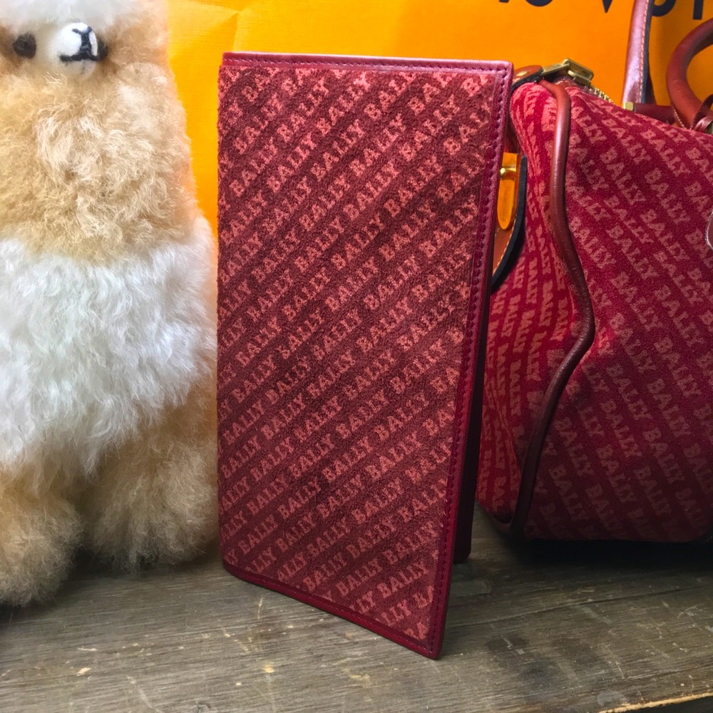 Vintage Bally red suede long wallet
